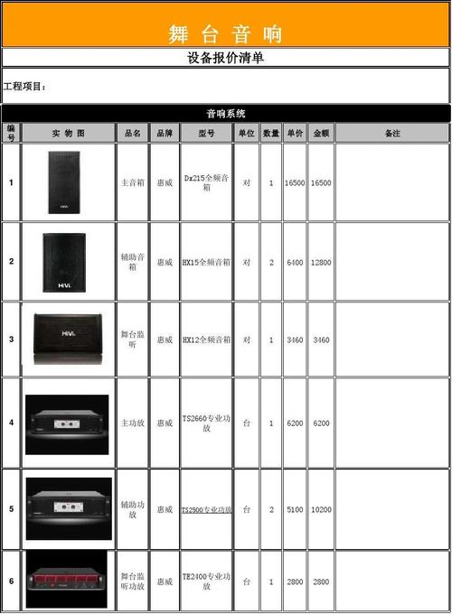 音响设备报价单（音响工程报价明细表）