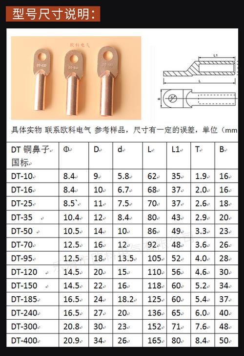 铜鼻子型号及标准（铜鼻子型号及尺寸规格表）