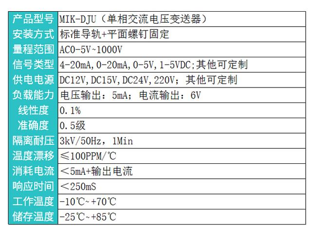 电压变送器标准（电压变送器标准参数表）